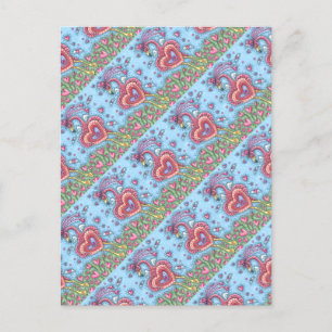 POSTAL FESTIVA CORAZÓN DE FLAMINGO ROSA Y CORAZÓN DE VUELO VALENT