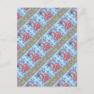 POSTAL FESTIVA CORAZÓN DE FLAMINGO ROSA Y CORAZÓN DE VUELO VALENT