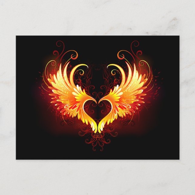 Postal Festiva Corazón de Fuego Ángel con Alas (Anverso)