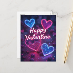 Postal Festiva Corazón de neón San Valentín Moderno Feliz día de