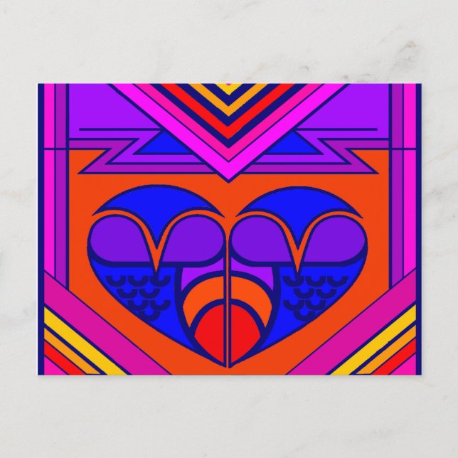 Postal Festiva Corazón de San Valentín Art Déco (Anverso)