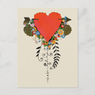 Postal Festiva Corazón de San Valentín de los 30 en rojo