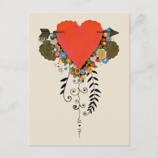 Postal Festiva Corazón de San Valentín de los 30 en rojo (Anverso)