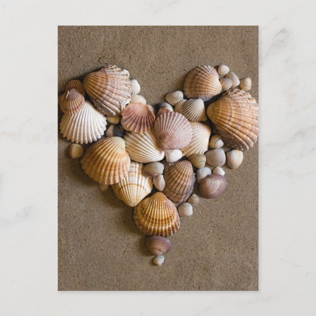 Postal Festiva Corazón de San Valentín hecho con conchas (Anverso)