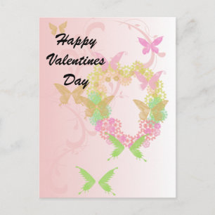 Postal Festiva Corazón floral de bonito y mariposas Valentine