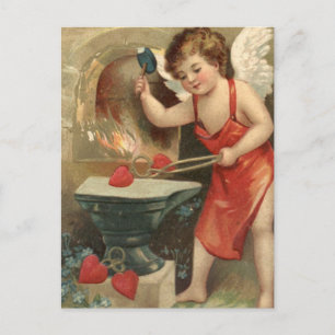 Postal Festiva Corazón que hace cupido vintage Valentine