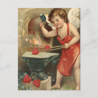 Postal Festiva Corazón que hace cupido vintage Valentine