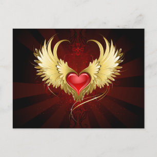 Postal Festiva Corazón Rojo con Alas Doradas