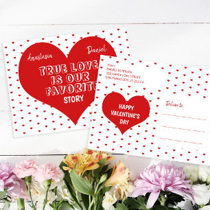 Postal Festiva Corazón rojo moderno Feliz cita de amor de San Val
