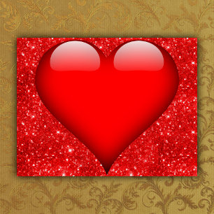 Postal Festiva Corazón Rojo, Purpurina Rojo Valentine