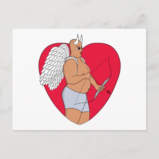 Postal Festiva Corazón romántico con un cupido inusual (Anverso)