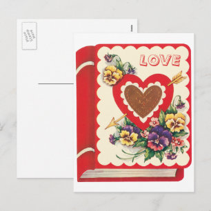 Postal Festiva Corazón y flores de vintage lindo San Valentín lib