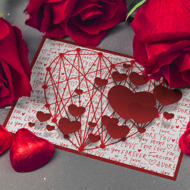 Postal Festiva Corazones conectados con palabras románticas de Sa