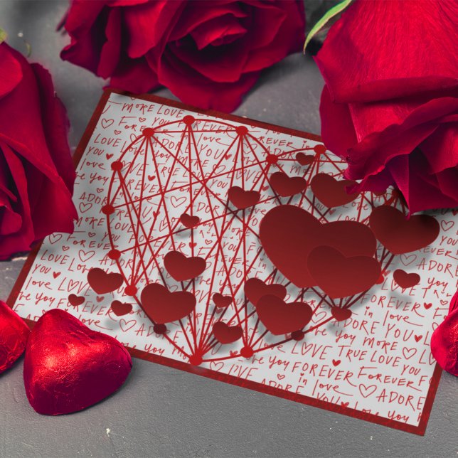 Postal Festiva Corazones conectados con palabras románticas de Sa (Subido por el creador)