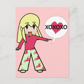 Postal Festiva Corazones de Chibi San Valentín