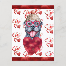 Postal Festiva Corazones de Pitbull Gris Regalo de San Valentín p