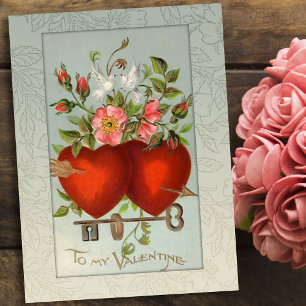 Postal Festiva Corazones de San Valentín vintage