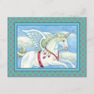 POSTAL FESTIVA CORAZONES DE VUELO UNICORN BLANCO, FANTASY PEGASUS
