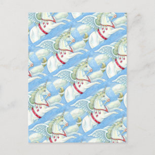 POSTAL FESTIVA CORAZONES DE VUELO UNICORN BLANCO, FANTASY PEGASUS