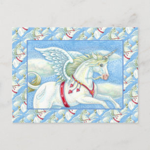 POSTAL FESTIVA CORAZONES DE VUELO UNICORN BLANCO, FANTASY PEGASUS
