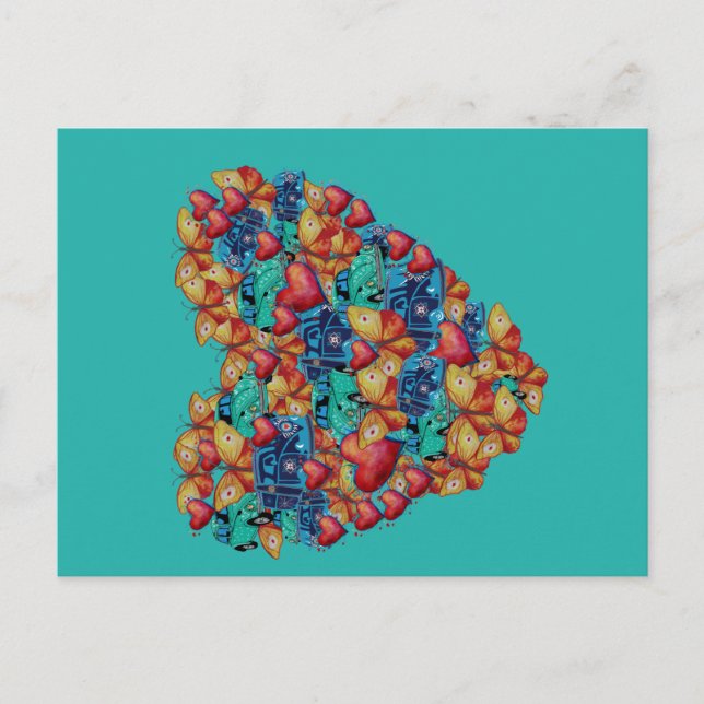 Postal Festiva Corazones dibujando postal, San Valentín de arte (Anverso)