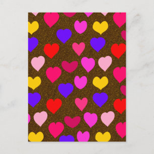 Postal Festiva Corazones divertidos coloridos para San Valentín