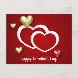 Postal Festiva Corazones El día de San Valentín de oro rojo moder