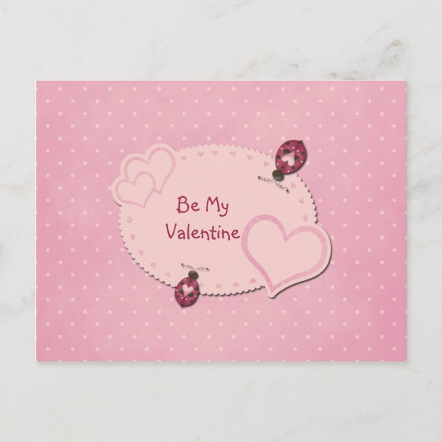 Postal Festiva Corazones Ladybugs Valentine Postcard (Anverso)