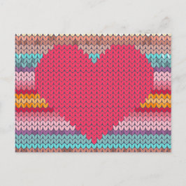 Postal Festiva Corazones retro arcoiris tejida de lana valentina