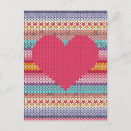 Postal Festiva Corazones retro arcoiris tejida de lana valentina