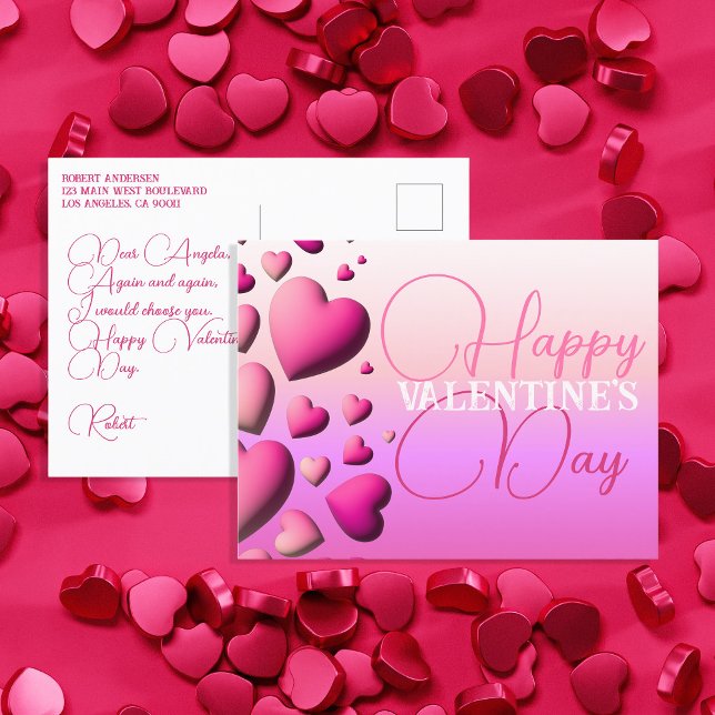 Postal Festiva Corazones rosados felices Día de San Valentín (Subido por el creador)