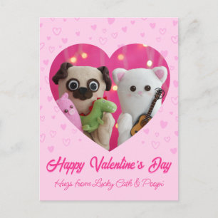 Postal Festiva Corazones rosados Kawaii Pastel de San Valentín