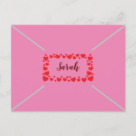 Postal Festiva Corazones rosados lindos personalizables día de Sa