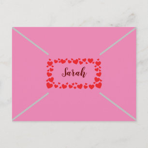 Postal Festiva Corazones rosados lindos personalizables día de Sa