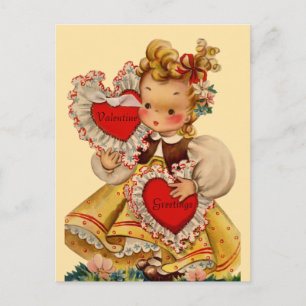 Postal Festiva Corazones vintage