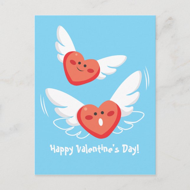 Postal Festiva Corazones voladores (Anverso)