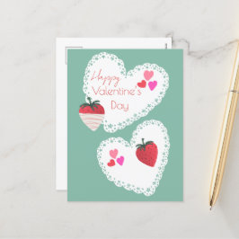 Postal Festiva Corazones y fresas Feliz Día de San Valentín