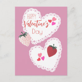 Postal Festiva Corazones y fresas Feliz Día de San Valentín