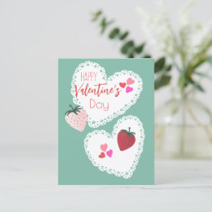 Postal Festiva Corazones y fresas Feliz Día de San Valentín