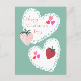 Postal Festiva Corazones y fresas Feliz Día de San Valentín