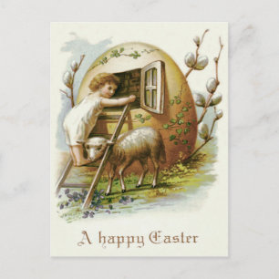 Postal Festiva Cordero de huevo de Pascua coloreado No me olvides