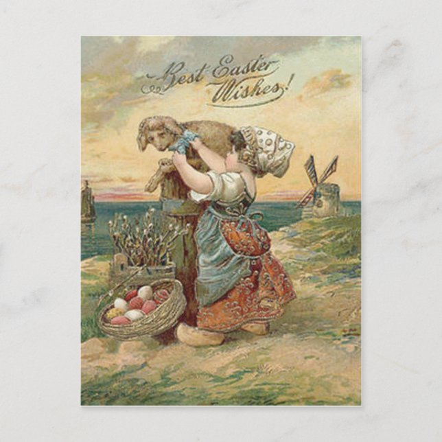 Postal Festiva Cordero del huevo de Pascua del molino de viento (Anverso)