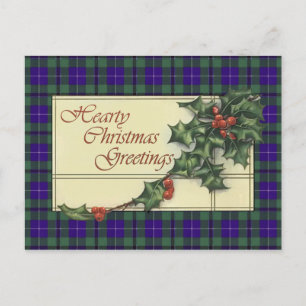 Postal Festiva Cordiales saludos de Navidad, Douglas Tartan