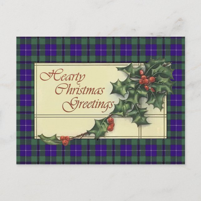 Postal Festiva Cordiales saludos de Navidad, Douglas Tartan (Anverso)
