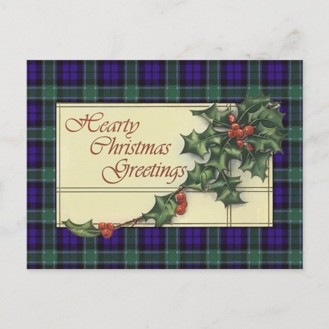 Postal Festiva Cordiales saludos de Navidad, Graham Tartan (Anverso)