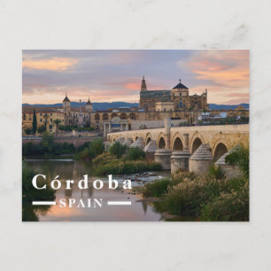 Postal Festiva Córdoba España Atardecer Puente Romano y Mezquita