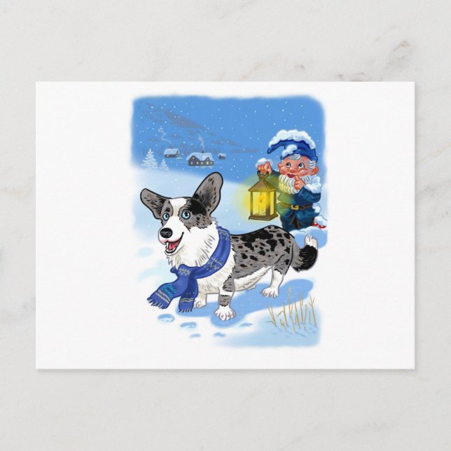 Postal Festiva Corgi de Invierno (Anverso)