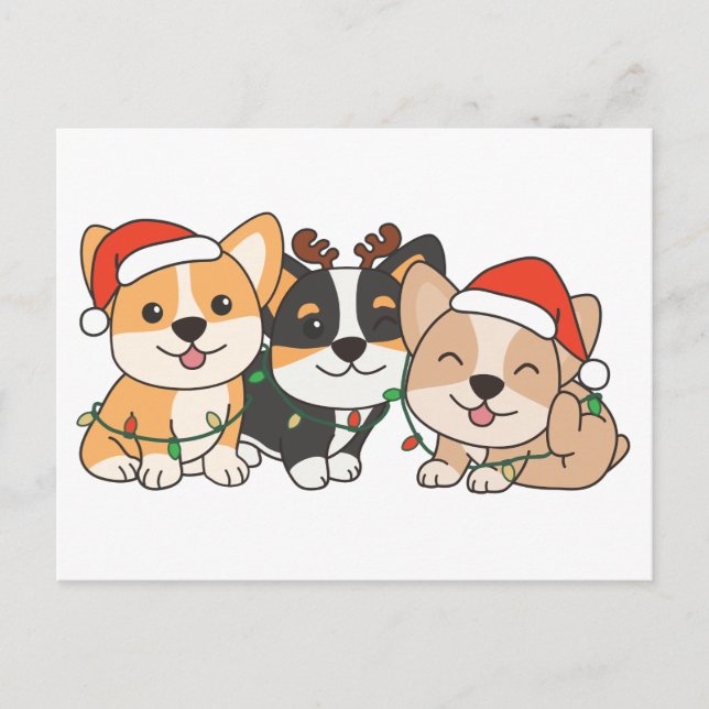 Postal Festiva Corgi Navidades Animales cortan perros (Anverso)