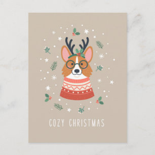 Postal Festiva Corgi Navideño Acogedor