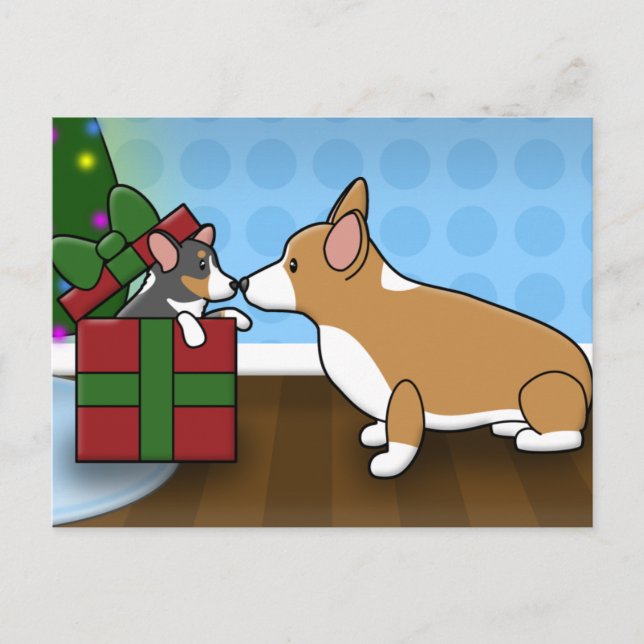 Postal Festiva Corgi Puppy Gift Navidades de Kawaii (Anverso)